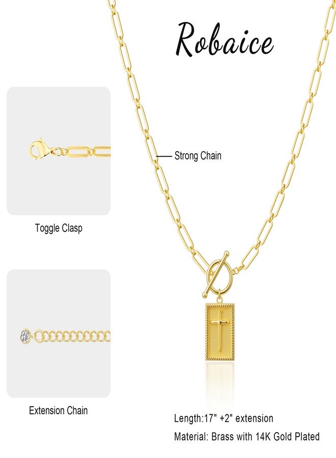 Robaice 14K Gold Plated Cross Necklace for Women, Non-Tarnish Faith Jewelry with Toggle Clasp, Fashion Necklace Gifts for Women, Christian Faith, Communion, Birthday & Christmas - Image 5